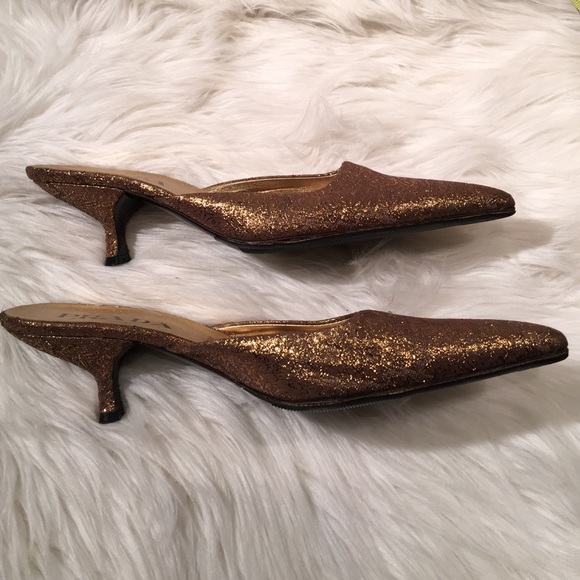 Prada Gold Metallic Fabric pointed Mules - Picture 4 of 4